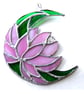 Lotus Moon Stained Glass Pink Flower Suncatcher 