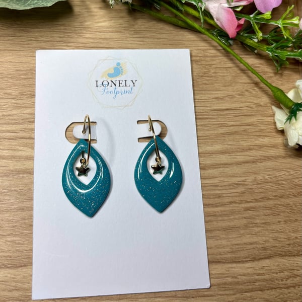 Teal and Star Charm Polymer Clay Earrings - Handmade Jewellery 