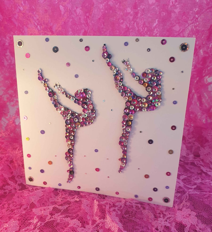 Pink and Multicoloured Two Ballerinas Swan Lake Blank greetings card