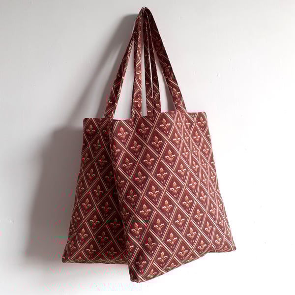 Tote or book bag upcycled in a Laura Ashley vintage print with a foldaway pouch 