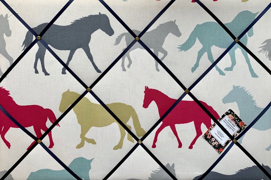 Handmade Bespoke Memo Notice Board With Clarke Stampede Horse Multicolour Fabric