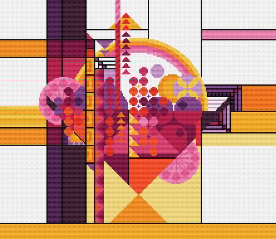 233B - Geometric May Basket Cross Stitch Pattern: Art Deco WARM (PDF Chart)