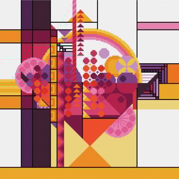 233B - Geometric May Basket Cross Stitch Pattern: Art Deco WARM (PDF Chart)