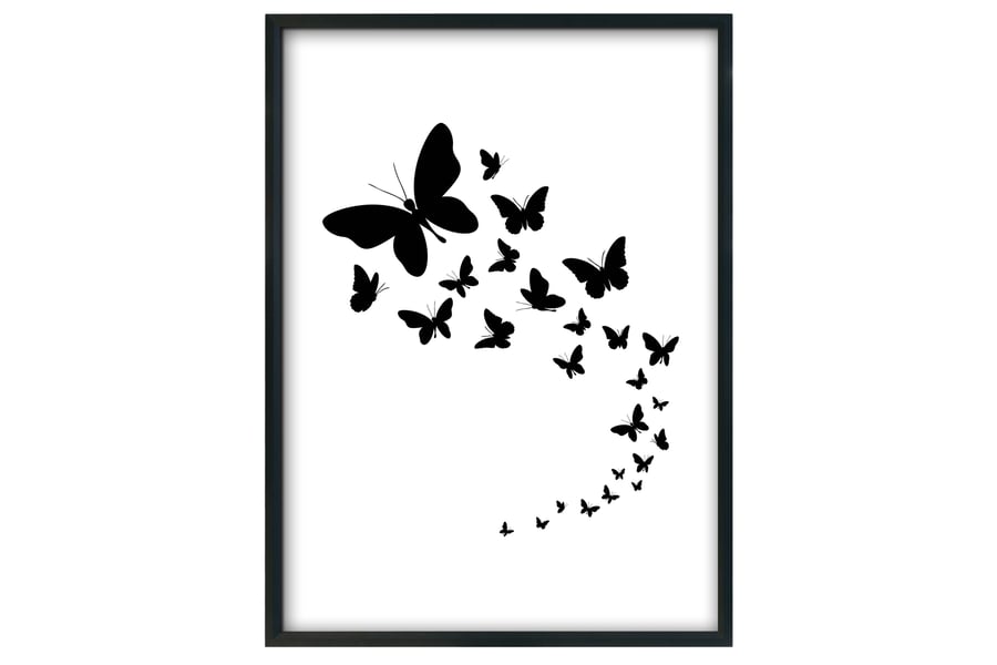 Butterfly wall print, butterfly wall decor, black and white wall art, home decor