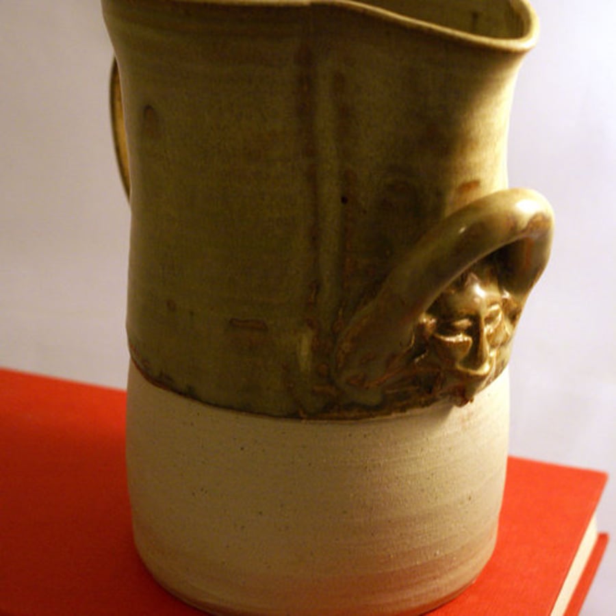 Large hand thrown ceramic pitcher - golden brown stoneware pottery jug