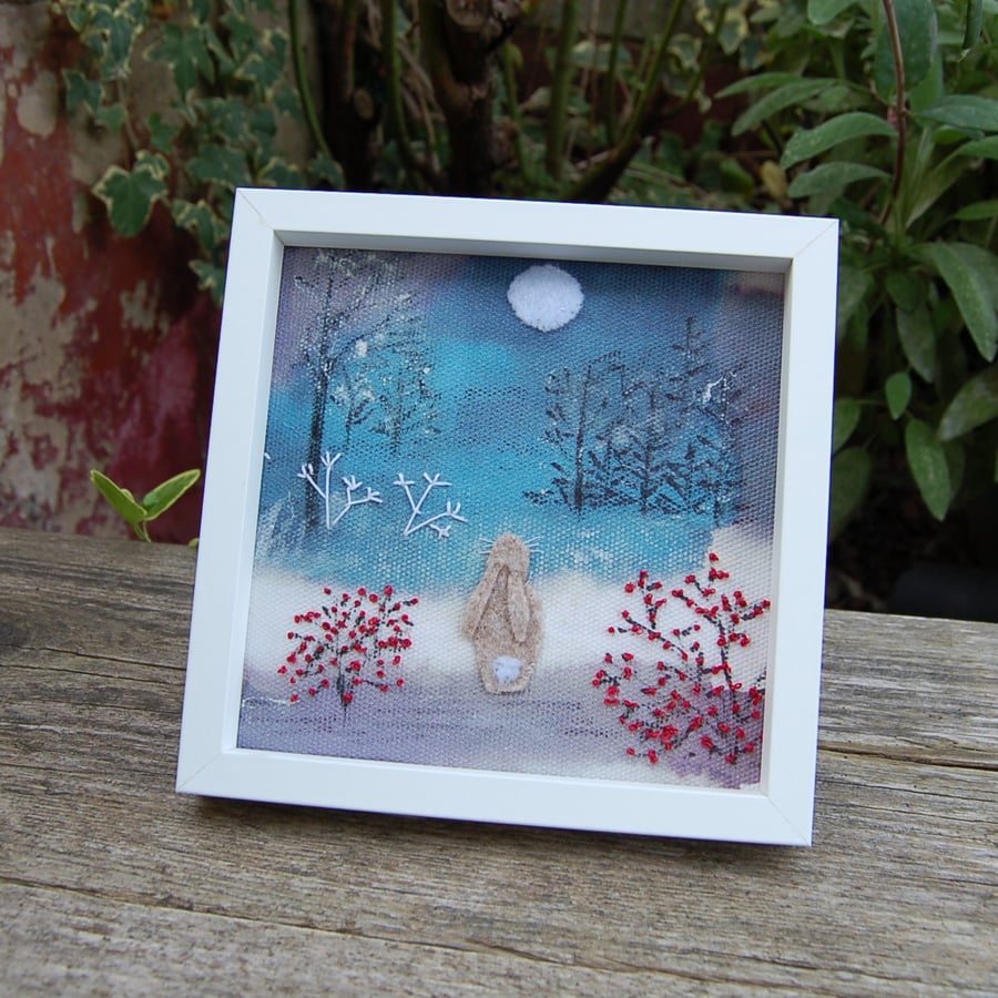 Winter Moonlight - Mixed media winter scene