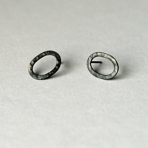 Oxidised Silver Oval Stud Earrings