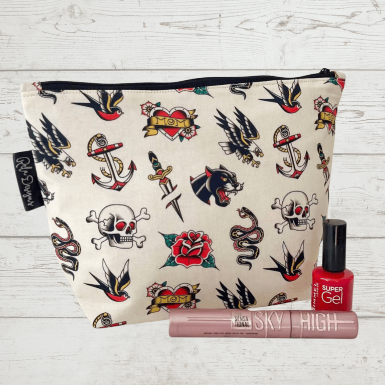 Makeup bags waterproof lined tatoos print.
