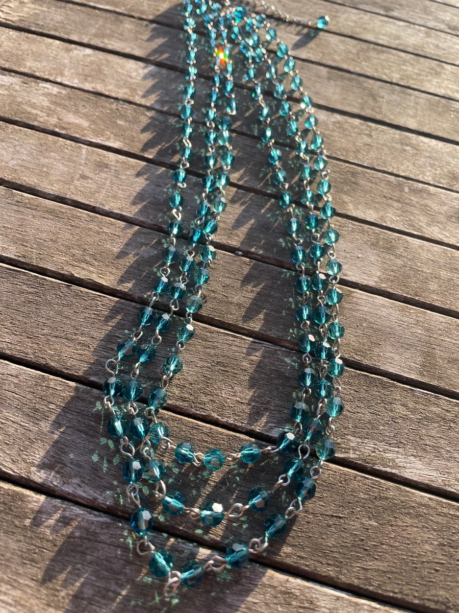 Dark teal Swarovski crystal bead multi strand necklace