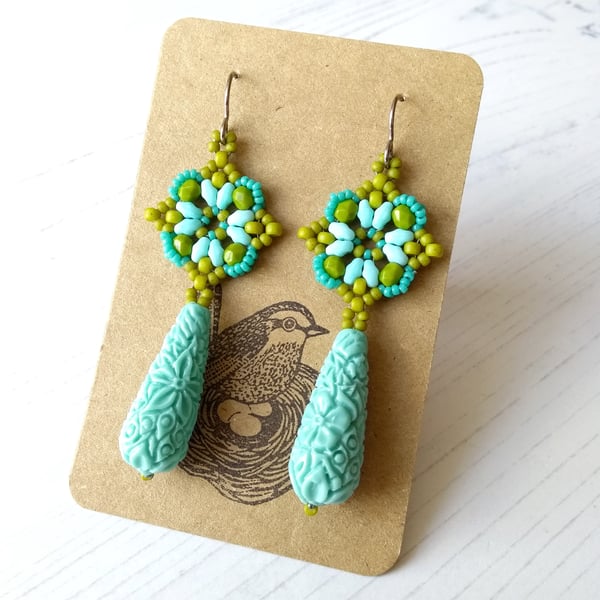 Turquoise and Lime Drop Earrings
