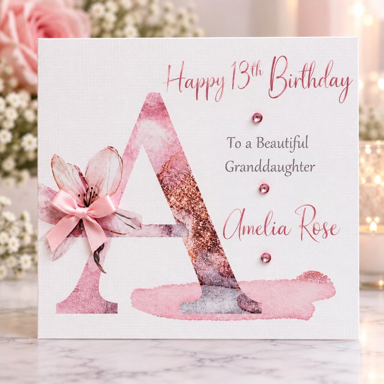 Personalised Birthday Card for Her - Pink Floral Initial Card