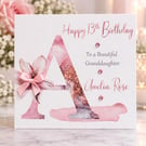 Personalised Birthday Card for Her - Pink Floral Initial Card