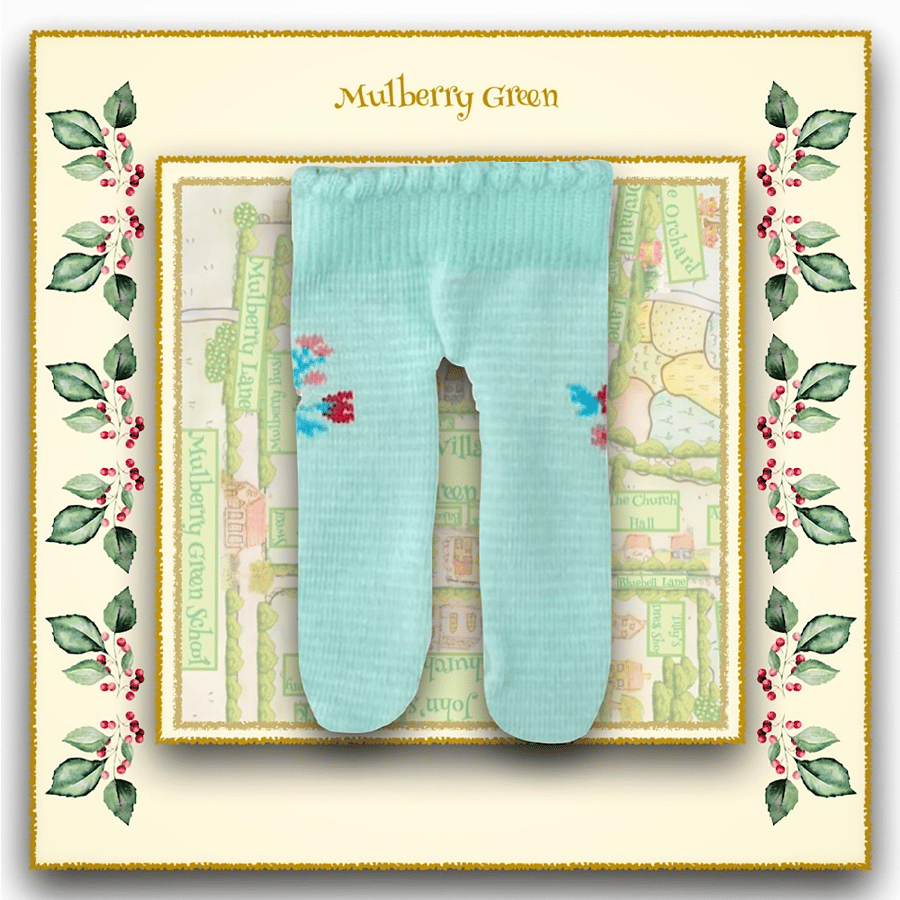 Turquoise Striped Tights with Roses