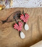 Autumn Shimmer Rust Copper Bloom & Stone Teardrop Polymer Clay Earrings