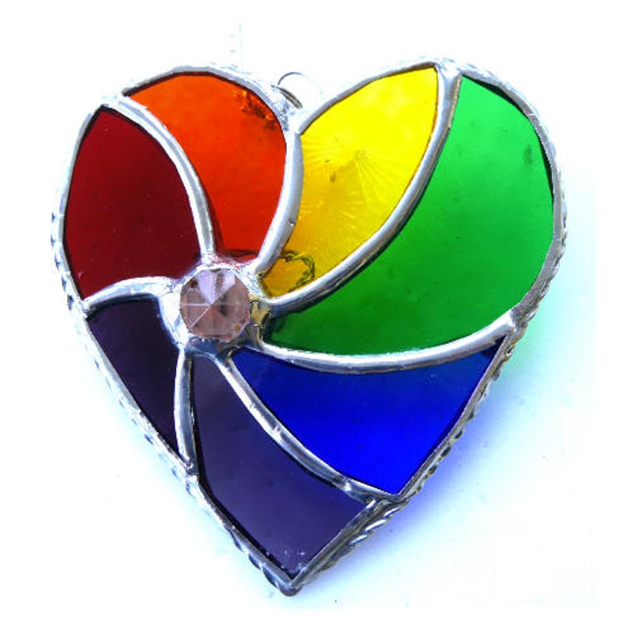 Rainbow Swirl Heart Stained Glass Suncatcher 
