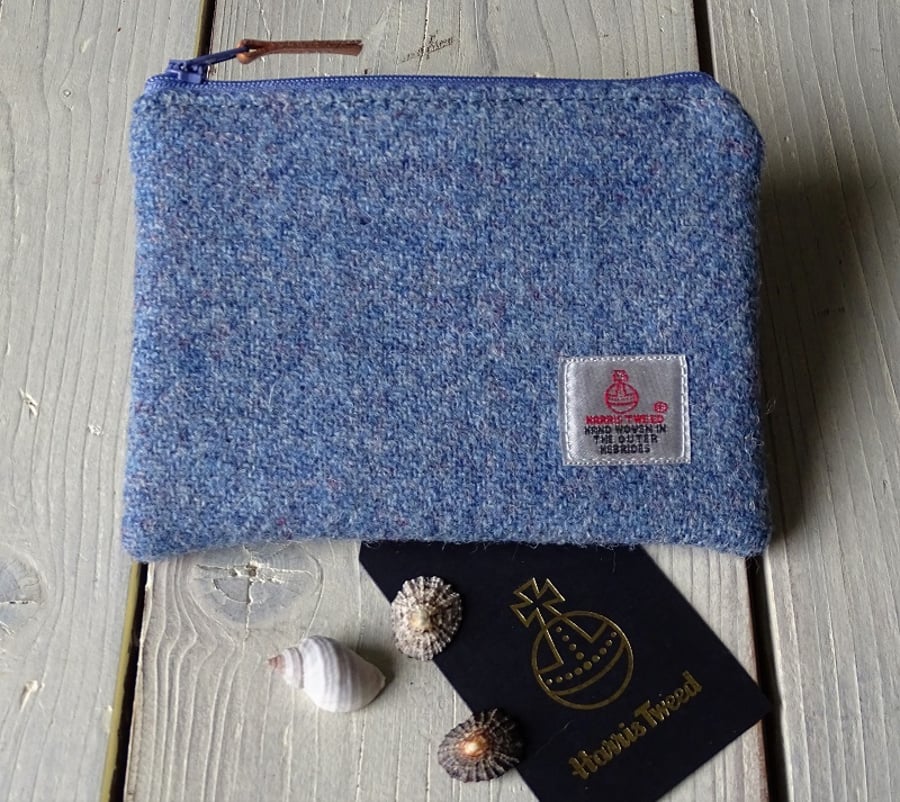 Harris Tweed large purse in light denim blue