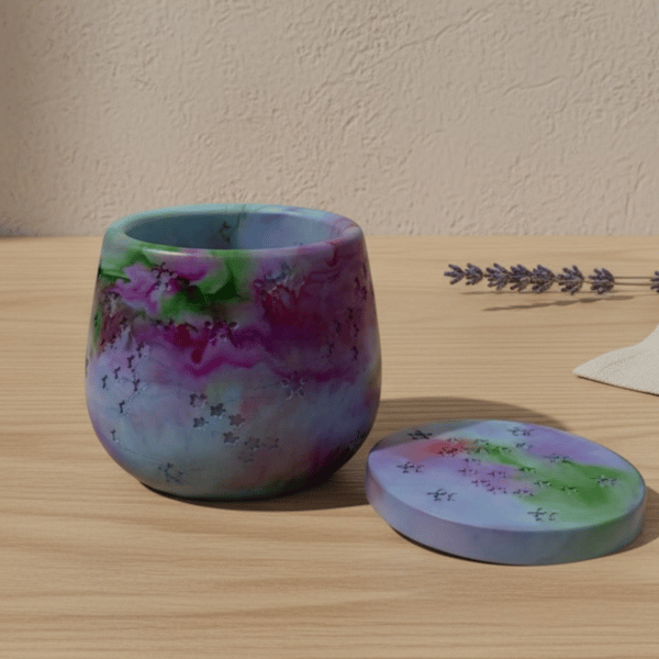 Purple, Green and Blue Marbled Jewellery Box – Handmade Trinket Pot with Lid