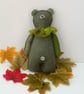 Woodland felt teddy bear, decorated patchwork bear wall hanging - Image 7