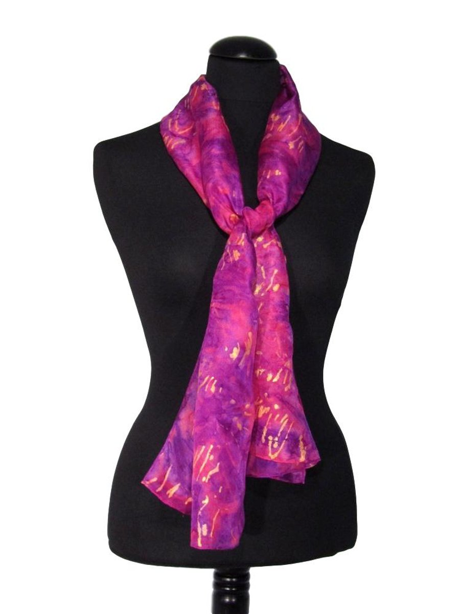 Pink Purple Gold Abstract - Hand Dyed Pure Silk Long Scarf