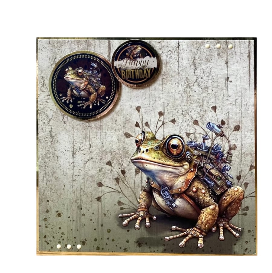 Steampunk Animal Card. Steampunk Birthday card for him or her. Fantasy Frog Card