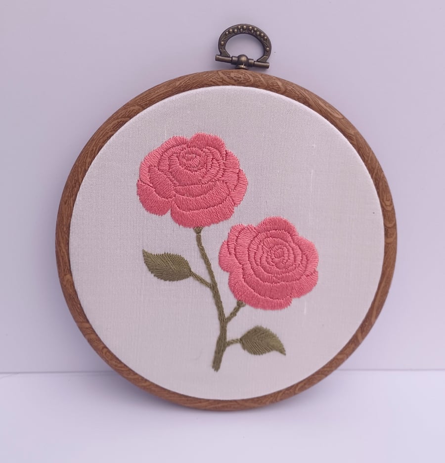 Pink Rose Embroidery, Flower Embroidery Hoop, Gift for Mum, Gift for Her, Rose W