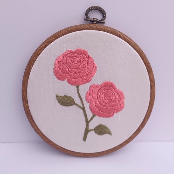 Pink Rose Embroidery, Flower Embroidery Hoop, Gift for Mum, Gift for Her, Rose W