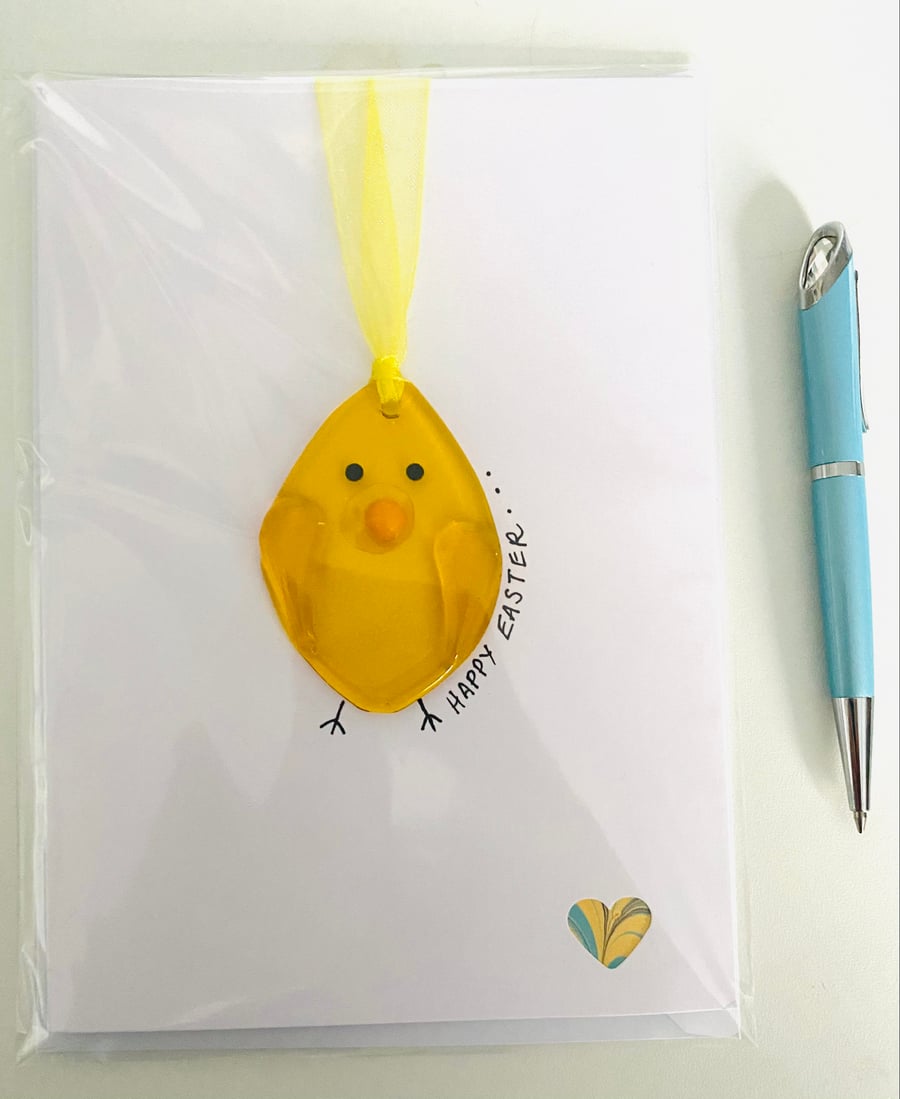 Fused glass chick Easter keepsake card