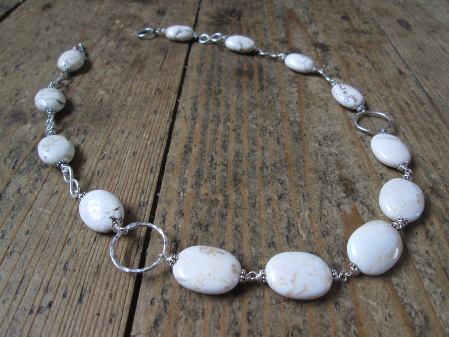 Stone Beaded Necklace - Silver Necklace, Statement Jewellery, Semi-precious