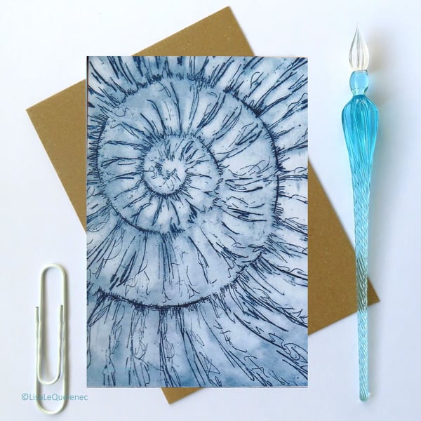 Ammonite blank greeting card notecard fossil spiral no.34 plastic free