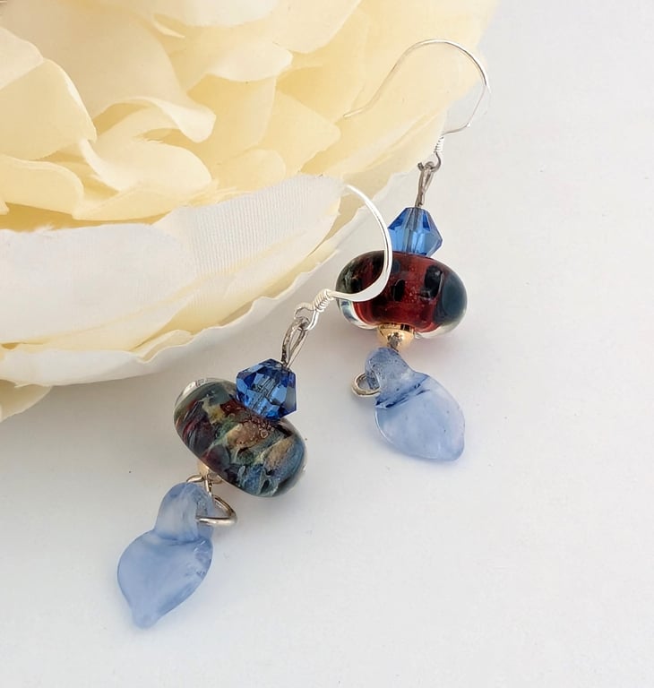 Art Glass Lampwork Earrings: Swarovski Crystal, Sterling Silver
