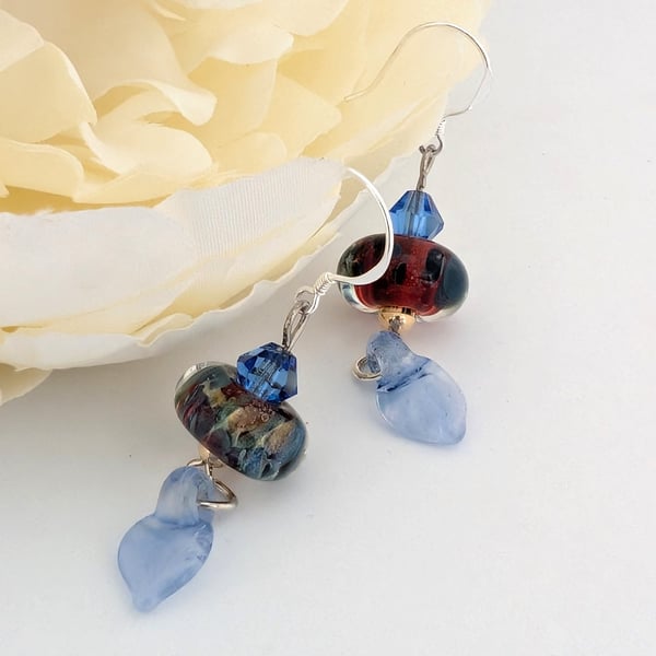 Art Glass Lampwork Earrings: Swarovski Crystal, Sterling Silver