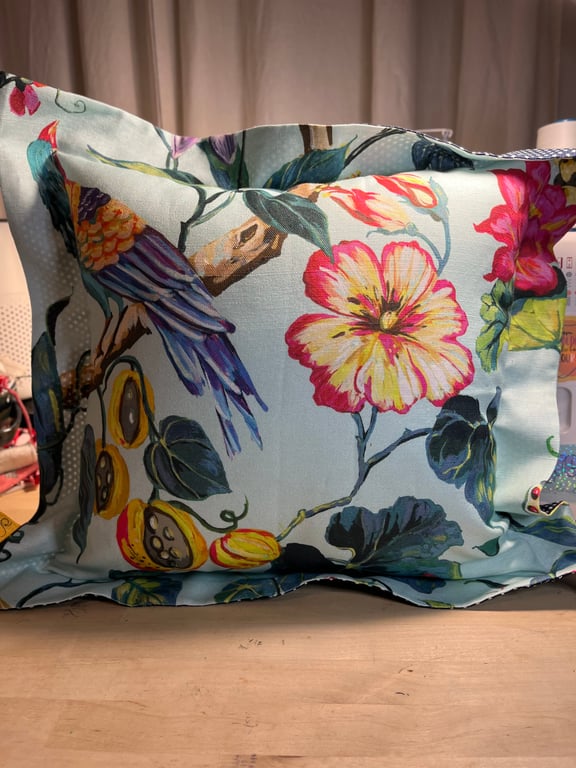 Tropical Bird Cushion with Oxford Edge