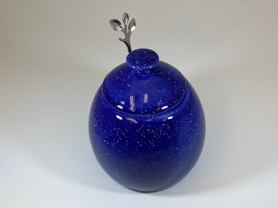 Sugar Bowl with Lid and Spoon in Night Sky Blue Glaze