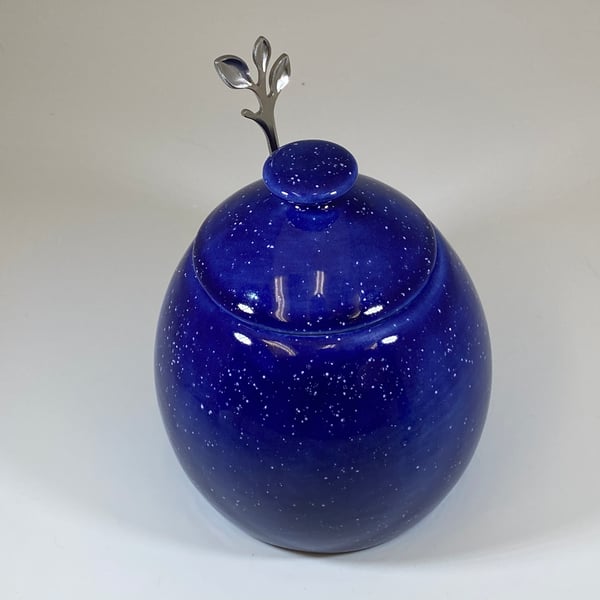 Sugar Bowl with Lid and Spoon in Night Sky Blue Glaze