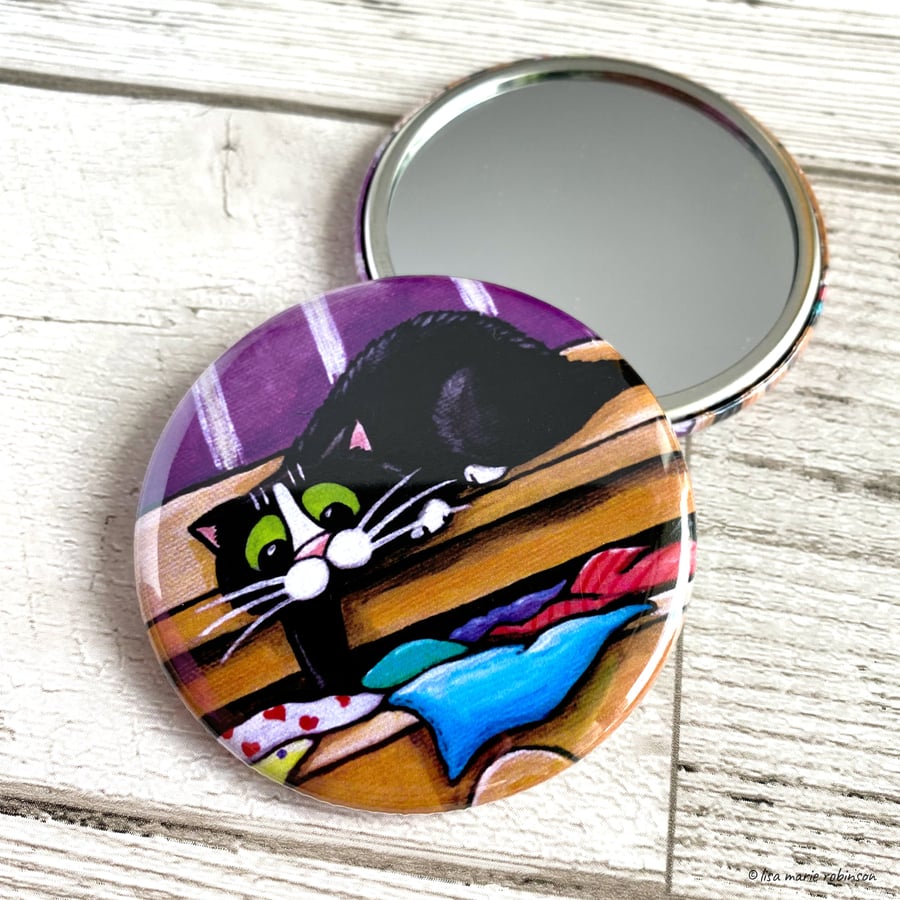 Naughty Cat 58mm Pocket Mirror