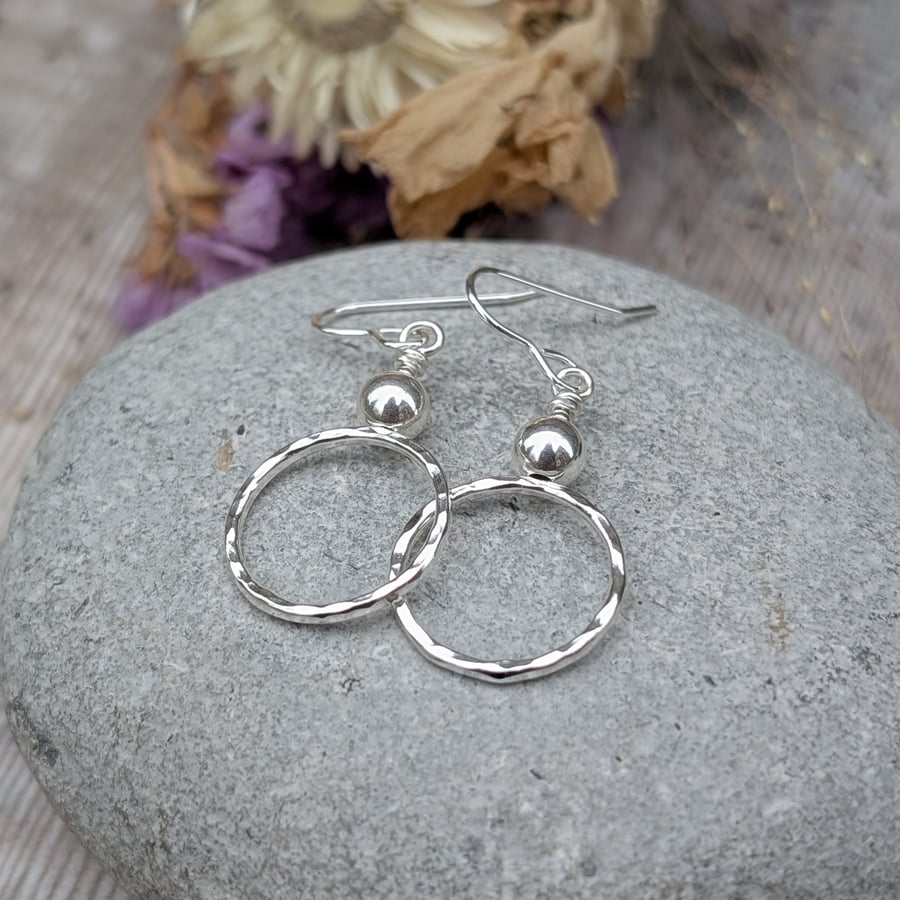 Sterling Silver Hammered Circle Bead Earrings