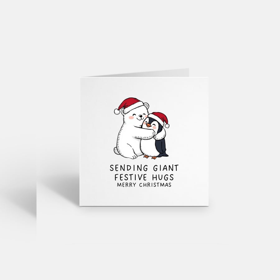 Unique Funny Christmas Card - Cute Xmas Greeting - Bear & Penguin 