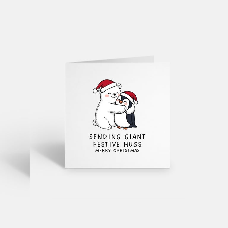 Unique Funny Christmas Card - Cute Xmas Greeting - Bear & Penguin 