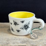 Stoneware Bee Cup with Sunshine Yellow Interior