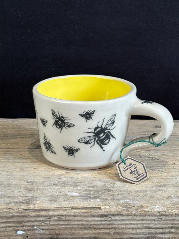 Stoneware Bee Cup with Sunshine Yellow Interior