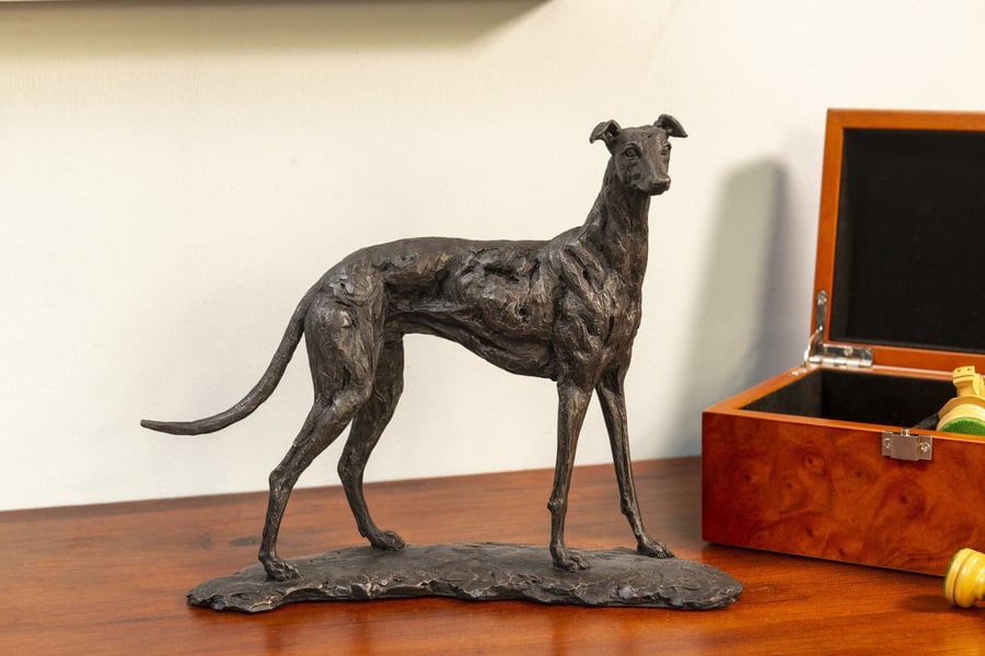 Standing Greyhound Dog Statue Small Bronze Ornament Bronze Resin Sculpture