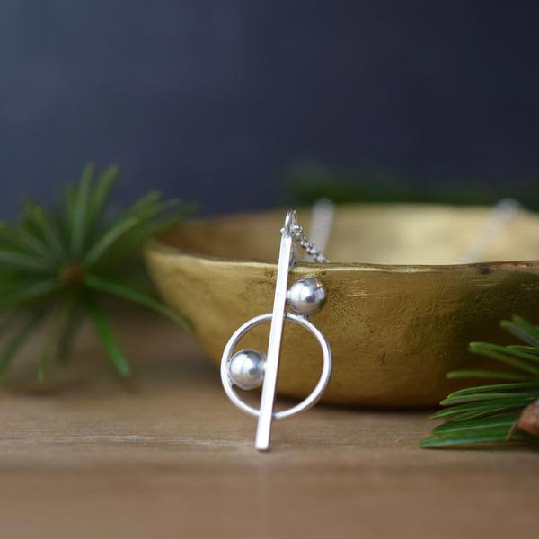 Contemporary Geometric Silver Necklace