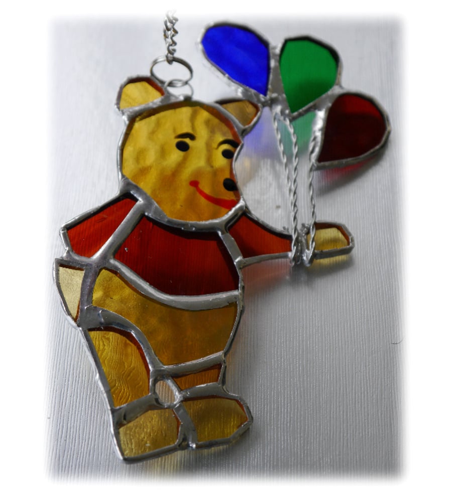 Bear with Balloons Suncatcher Stained Glass Handmade