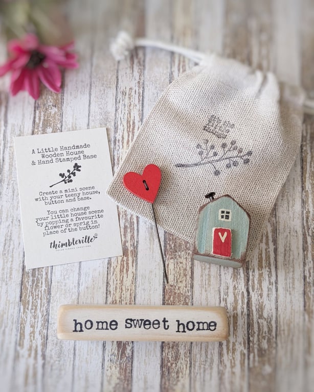 Little Wooden Painted House and Base in a Bag