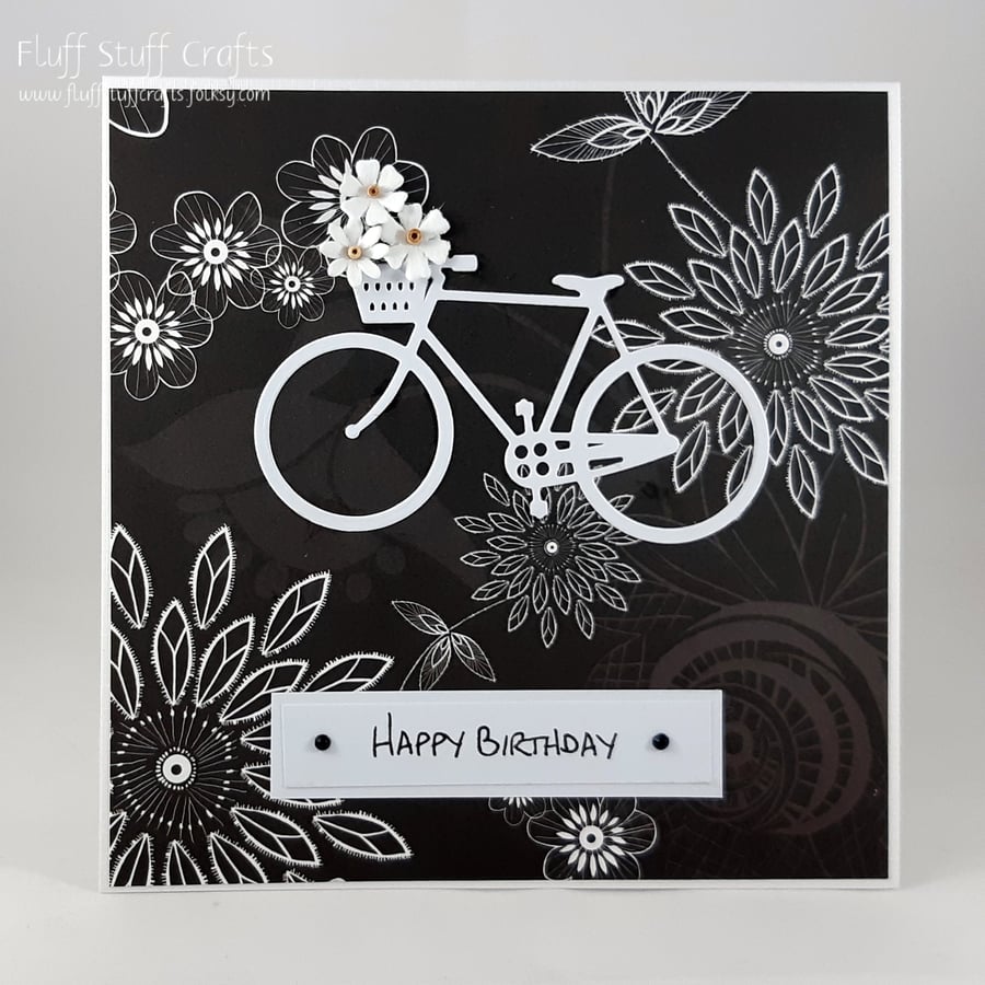 Handmade birthday card - monochrome flower cycle