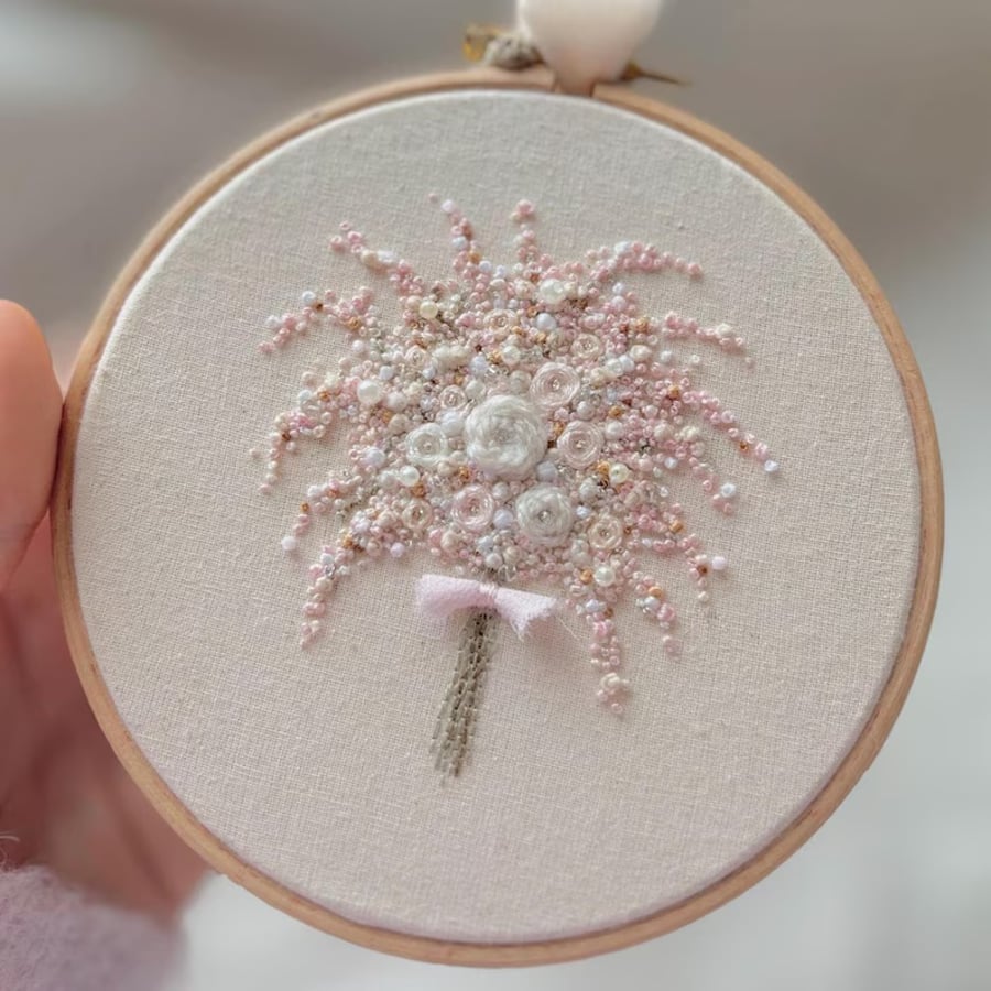 Embroidery floral wall hanging, floral embroidery, embroidery art, wall decor