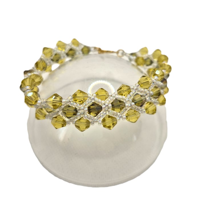 Beaded bracelet made with two colour green Swarovski crystals 
