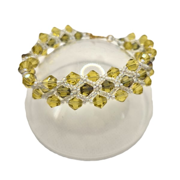 Beaded bracelet made with two colour green Swarovski crystals 