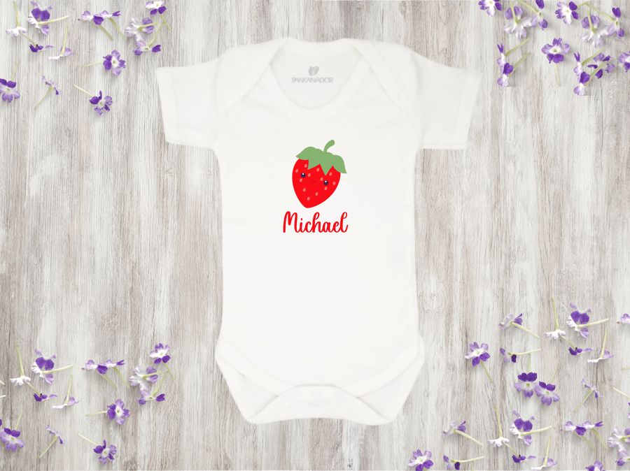 Personalised Strawberry Baby Bodysuit – Sweet Baby Grow With Name And Fruit