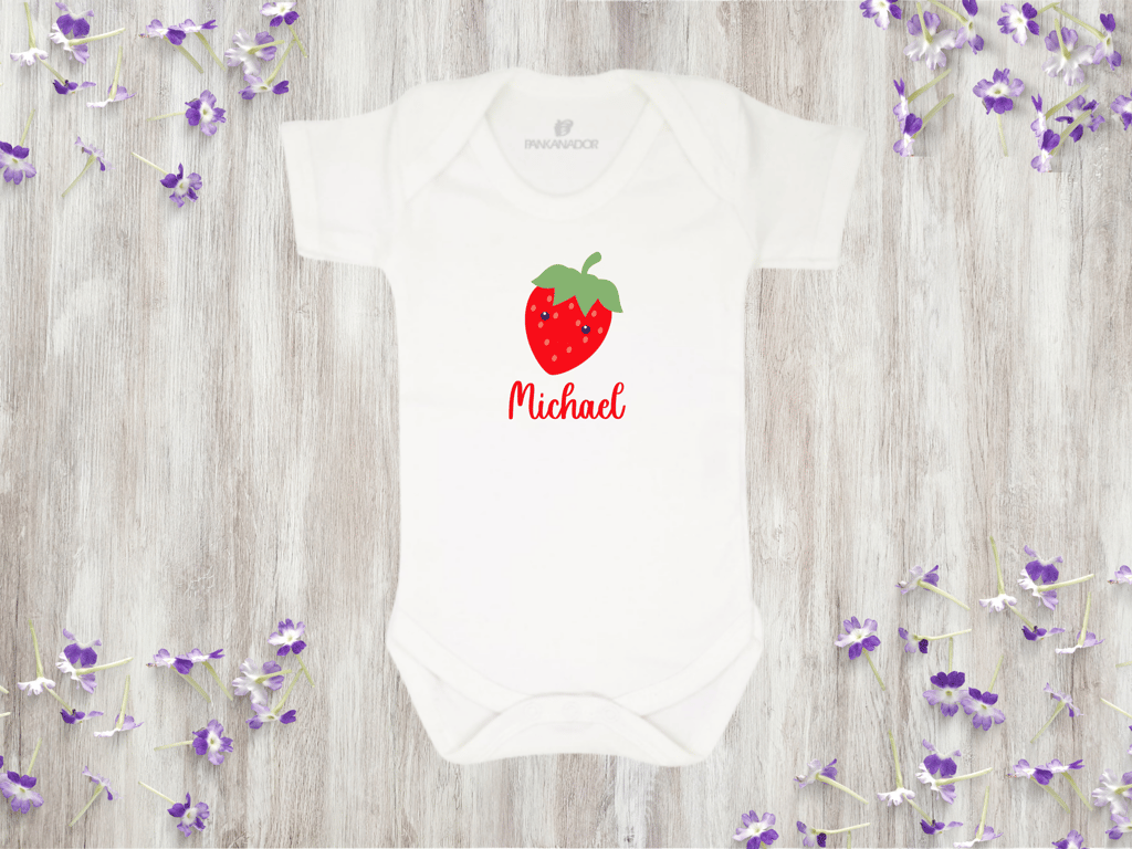 Personalised Strawberry Baby Bodysuit – Sweet Baby Grow With Name And Fruit